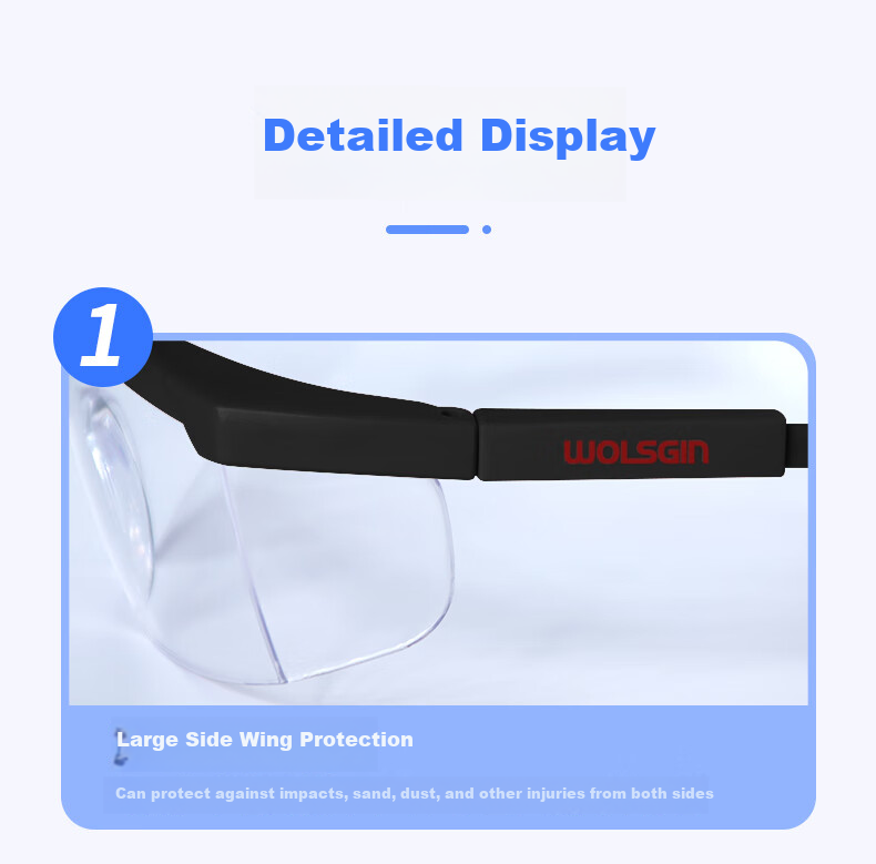 WOLSGIN Safety Goggles SG-71003AF, Windproof, Dustproof, Impact-Resistant, Anti-Fog, Protective Eyewear, Pollen-Proof, Industrial, Anti-Cutting, Splash-Proof 10