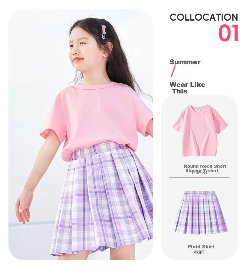 Baleno Girls' Skirt Autumn 2025, Stylish JK Plaid Short Skirt for Girls, Children's Autumn Outfit, Preppy Style A-Line Pleated Skirt 8