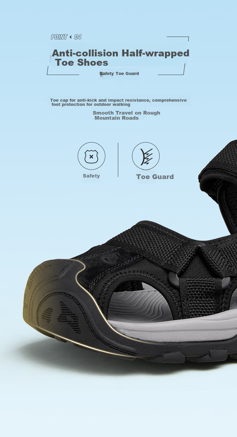 CAMEL Brand, Hollow Breathable Closed-Toe Outdoor Beach Casual Velcro Men's Sandals P14M307605, Black, Size 43 4