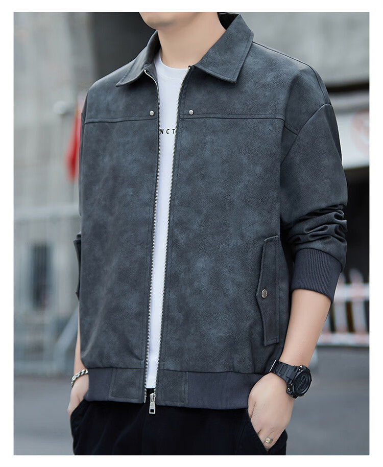 JEEP SPIRIT Men's Leather Jacket, Casual High-End Style, Trendy Suede Coat for Autumn And Winter 13