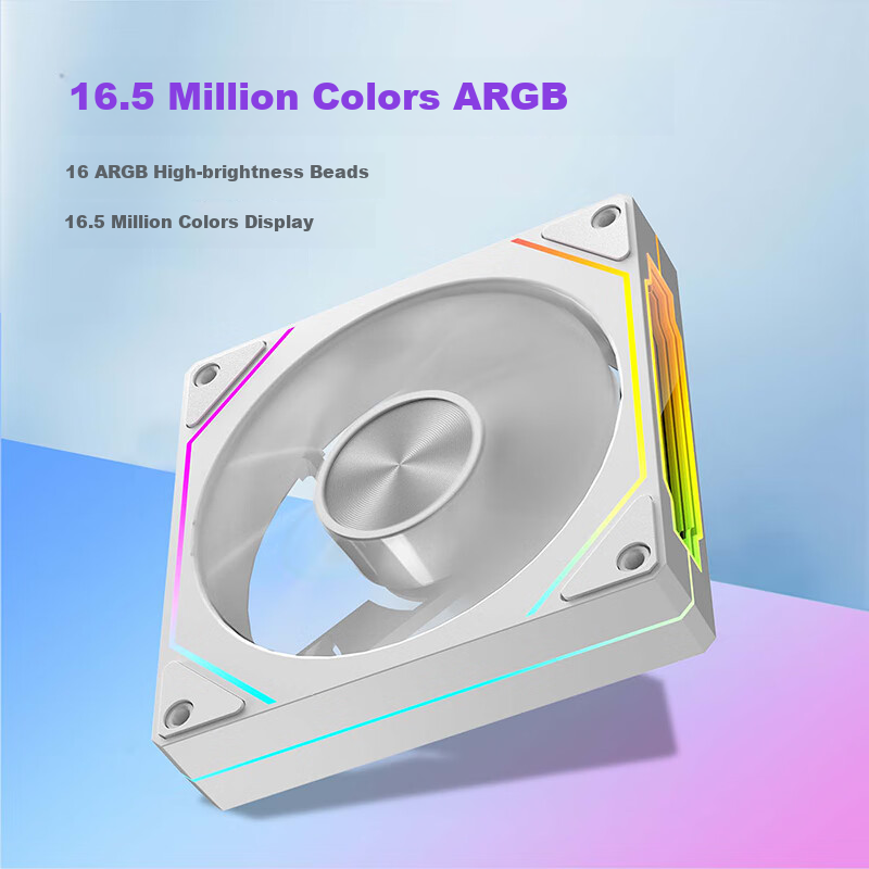 PowerTrain Prism 5 PRO Case Fan, 12CM White Reverse Blade, ARGB Light Sync, Desktop Computer Cooling Fan, PWM Intelligent Speed Adjustment, Infinite Mirror Light Effects