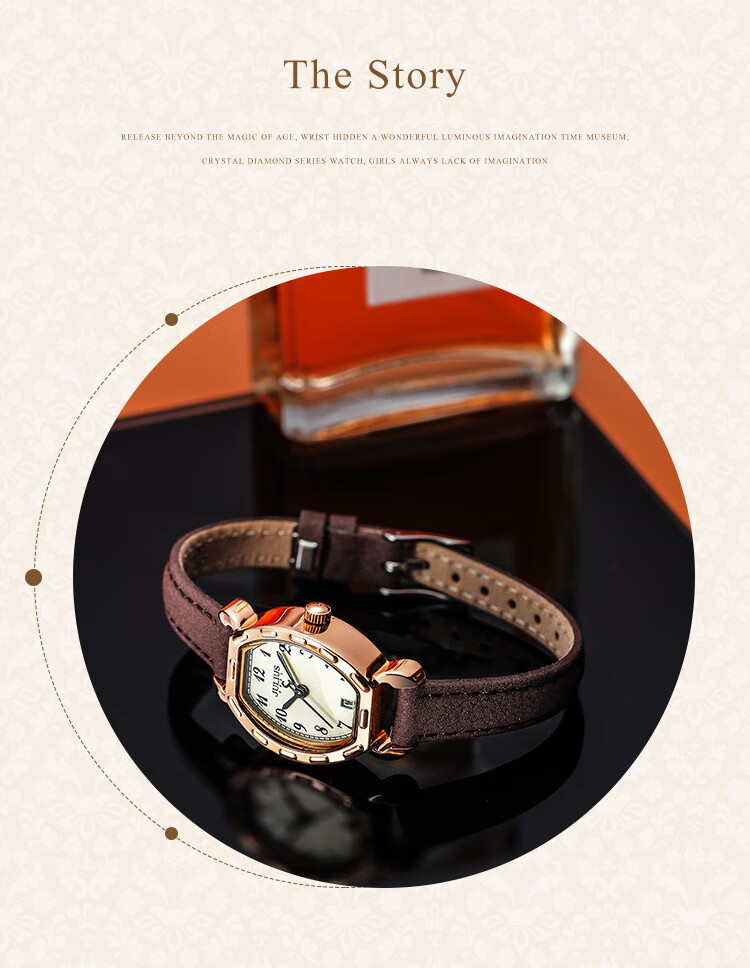 Julius Watch, Compact Roman Numerals, Holiday Gift, Fashionable Barrel-Shaped Student Women's Watch, Black JA-1508B 2