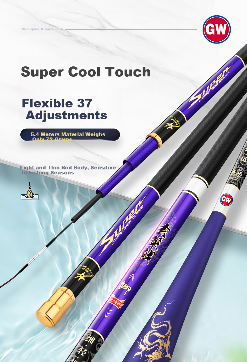 GW Fishing Rod, Xuance Jiji Carp Rod, 4.8 Meters Hand Rod, Ultra-Light And Ultra-Thin Carbon Fiber Handle, Fishing Pole, Fishing Tackle 1