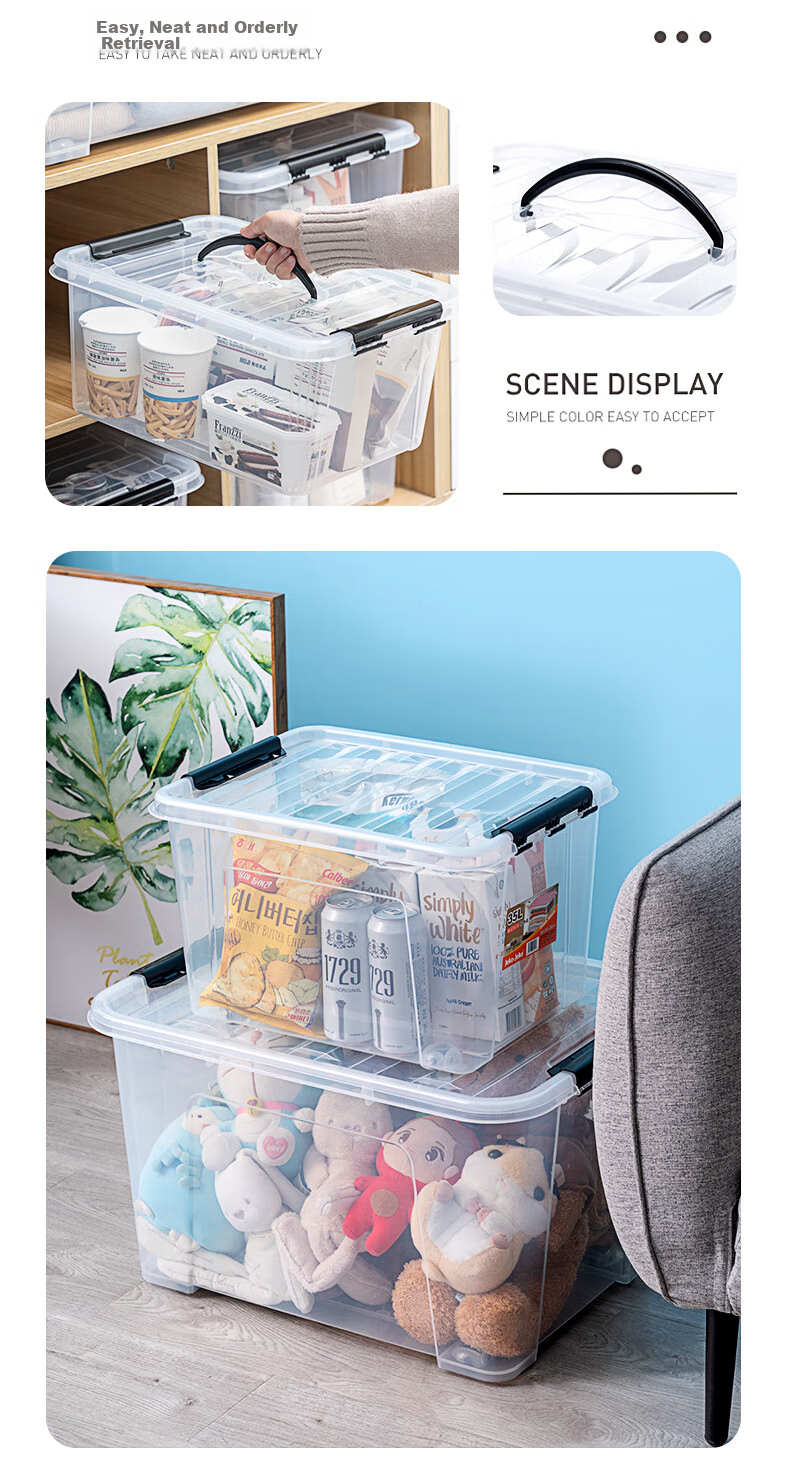 JEKO&JEKO Transparent Clothing Storage Box, Large Toy Organizer Box, Moving Box, Packing Box, Quilt Storage Box, 55L, Set of 3 8