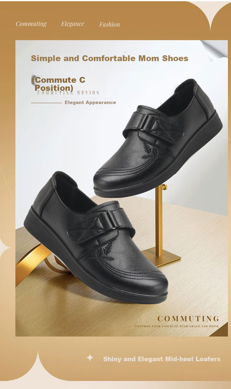 EGCHI Mom Shoes, Casual Top-Grain Leather Soft-Soled Flats, Non-Slip Flat Walking Leather Shoes, H2168, Black, Size 39 2