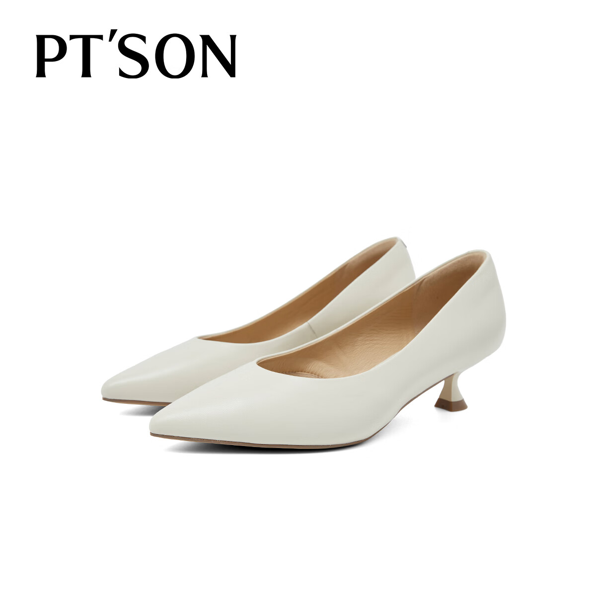 PT'SON Women's Lambskin Work Shoes, 2026 New Style, Soft Sole Comfortable High Heels for Work, Fashionable Commuter Professional Shoes, White, Size 36