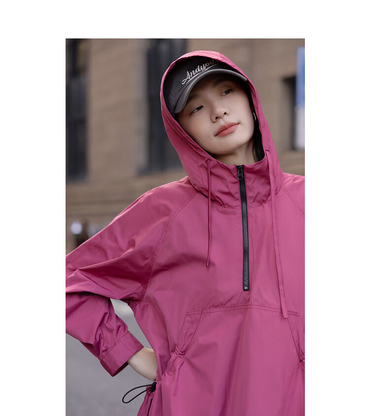 Demana [Weekend City] Spring Urban Outdoor Nylon Hooded Colorblock Drawstring Pocket Mid-Length Coat for Women 2