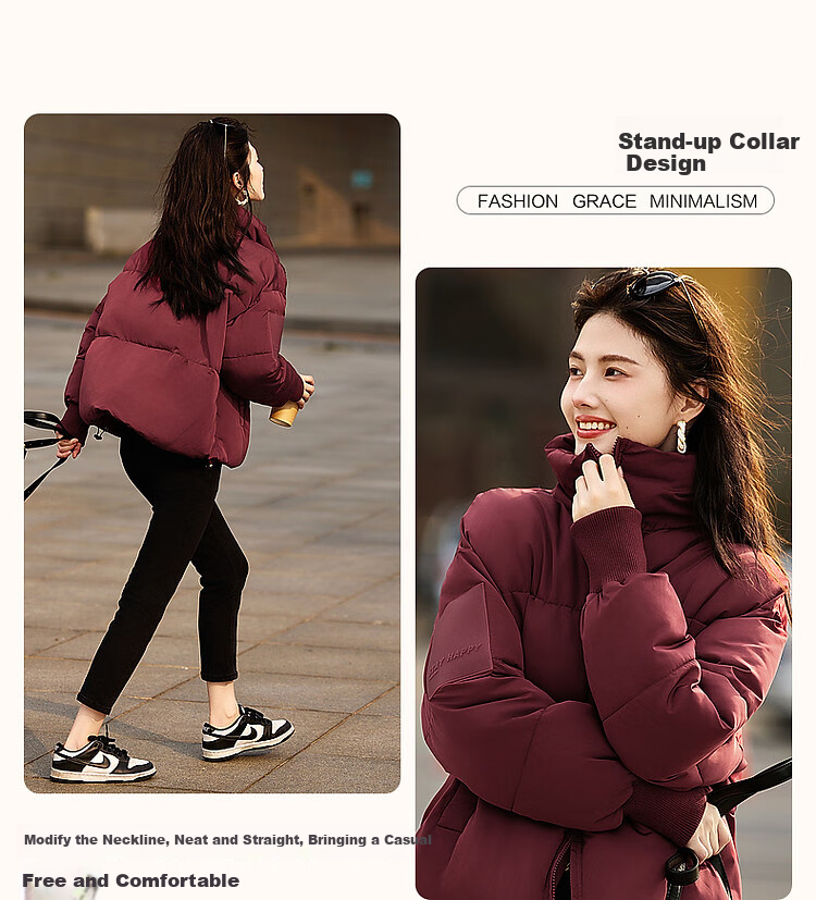 Fluffy Small Bread Winter Lightweight Warm Stand Collar Two-Way Wearing Cotton Jacket with Drawstring Short Women's Cotton Coat 4