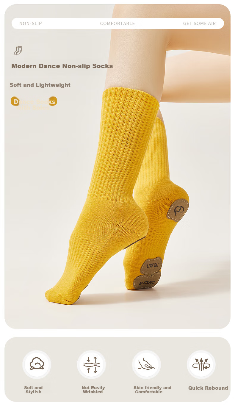 TIEJIAN Modern Dance Socks, Non-Slip Classical Ballet Practice Socks for Men And Women, Chinese Dance Thick Mid-Calf Socks, Black 1