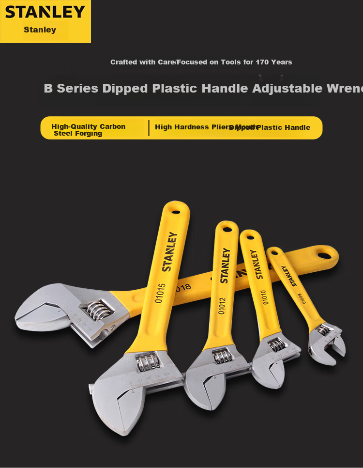STANLEY B Series Plastic-Coated Handle Adjustable Wide-Mouth Multi-Function Wrench 4"/100mm STAD01004-23 1