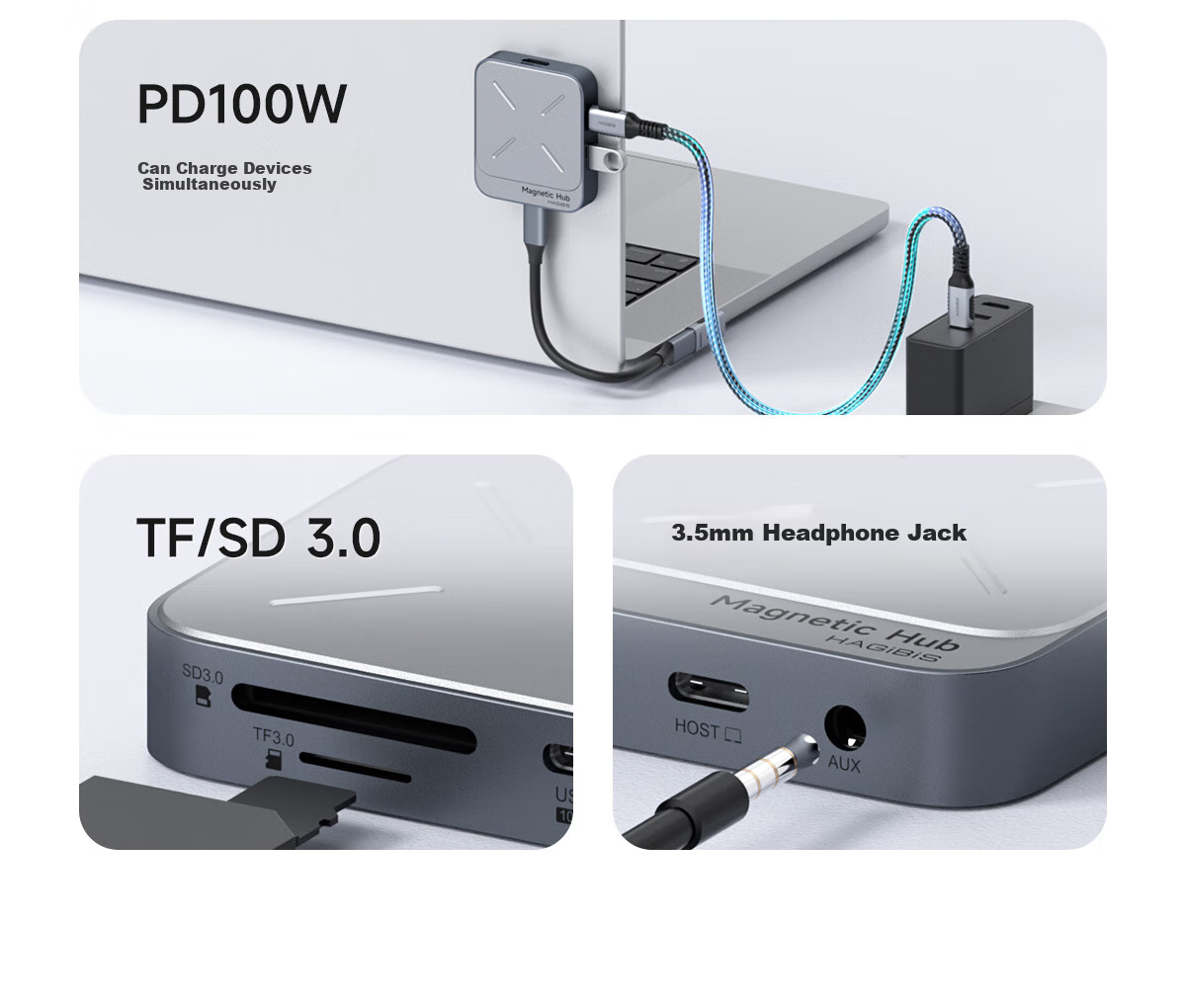 Haibeisi Magnetic Type-C Docking Station USB Multi-Port Hub Gigabit Ethernet Adapter TF/SD 4.0 Card Reader for Apple iPhone MacBook Laptop 4