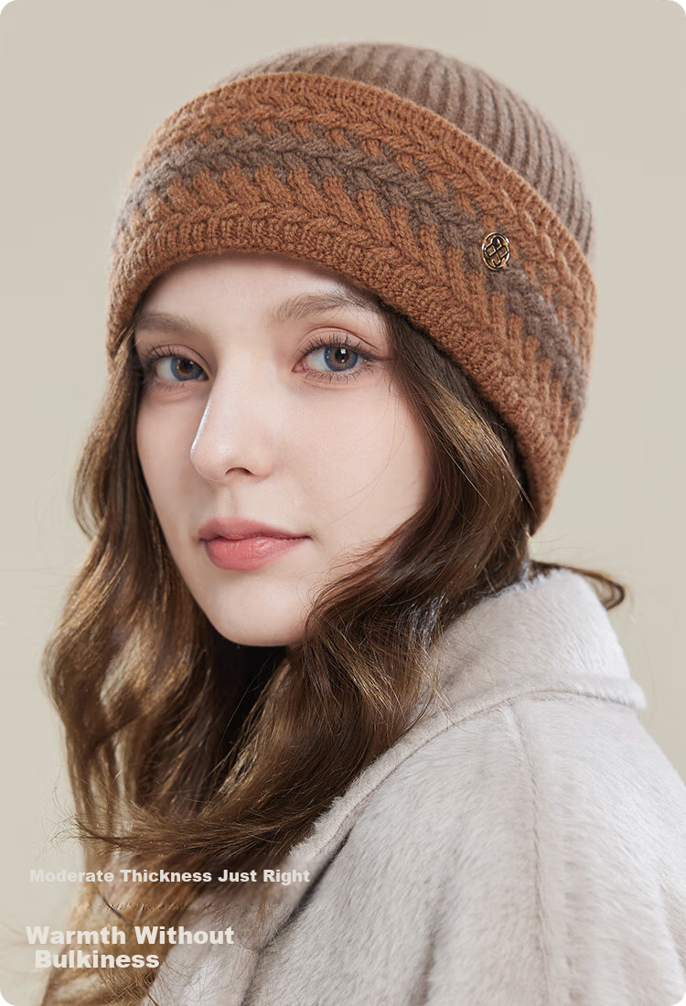 JIUMU Pure Wool Warm Knit Hat, Autumn And Winter Knitted Cap, Cold Hat, Winter Hat, Outdoor Ear Protection Cold-Resistant Cap for Women in Winter 3