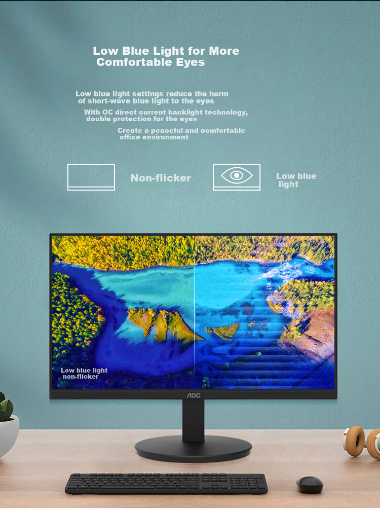 AOC Monitor, 23.8-Inch HDMI+VGA, High Definition Low Blue Light, Wall-Mountable Office Display Screen, 24E11XHM 5