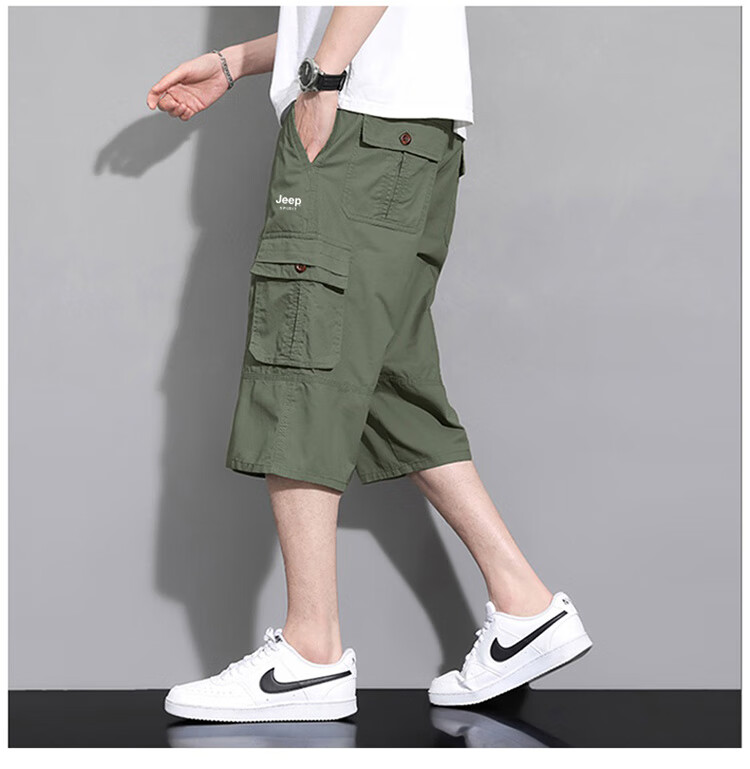 JEEP SPIRIT Men's Shorts, Summer American-Style Three-Quarter Pants, Outdoor Casual Cargo Pants, Army Green, XL 10