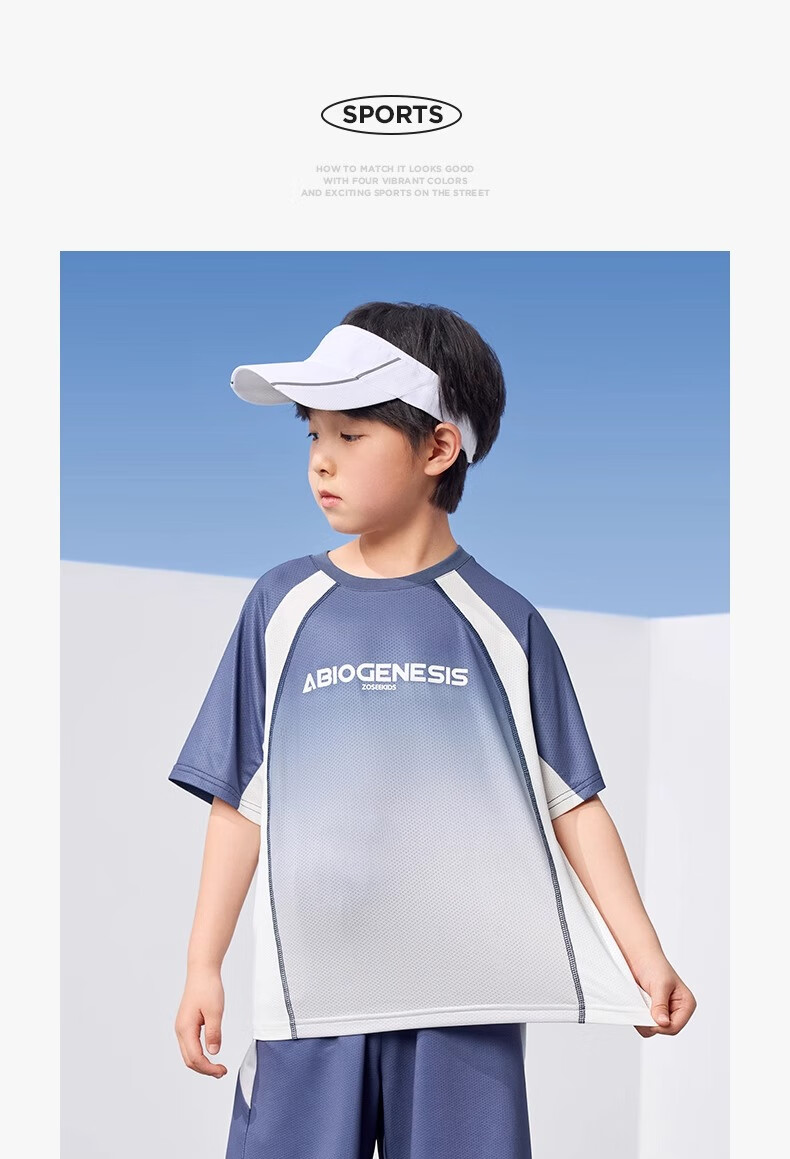 Zuoxi Boys' Quick-Dry Sports Summer Set, 2026 New Style Children's Short-Sleeve Basketball Outfit, Two-Piece Trendy Set, Blue, Size 160 9