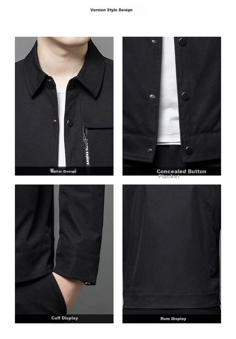 Aidengbao Edenbo Men's Business Jacket, Autumn And Winter Lapel Casual Hidden Button Jacket, Black, 190/104A(4XL) 4