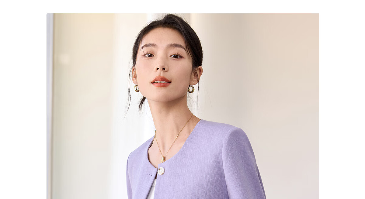 Chushen Women's Short Jacket for Spring And Autumn, Gentle Purple Elegant Chanel-Style Short H-Type Casual Coat for Petite Women S51D035 18