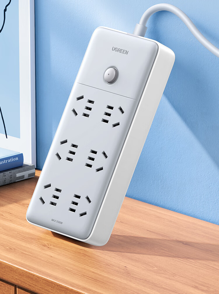 UGREEN Power Strip/Extension Cord/Surge Protector/Power Bar/Socket/Power Board/Cable Reel for Student Dormitory And Home Use, Desktop with Cord, New National Standard Large Spacing 6 Outlets with Master Switch, Total Length 2 Meters 2