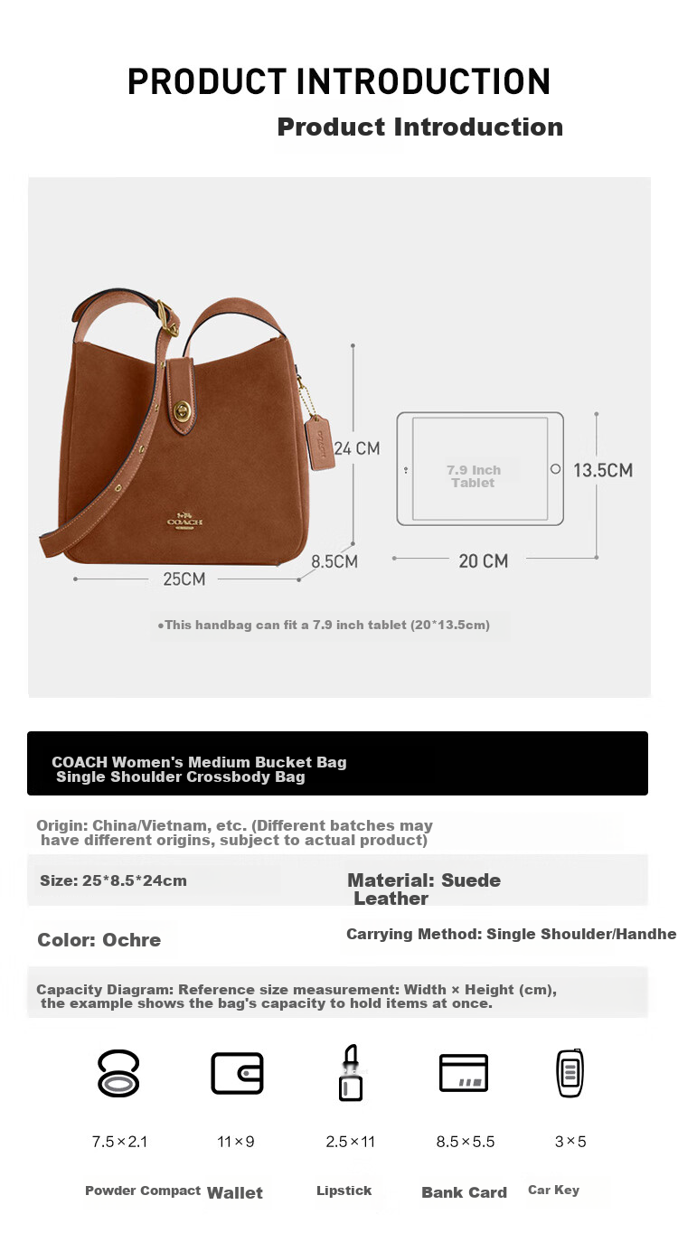 COACH [Brand Direct Supply] Gift for Women, HADLEY Medium Shoulder Crossbody Bucket Bag, Blue CW004 4