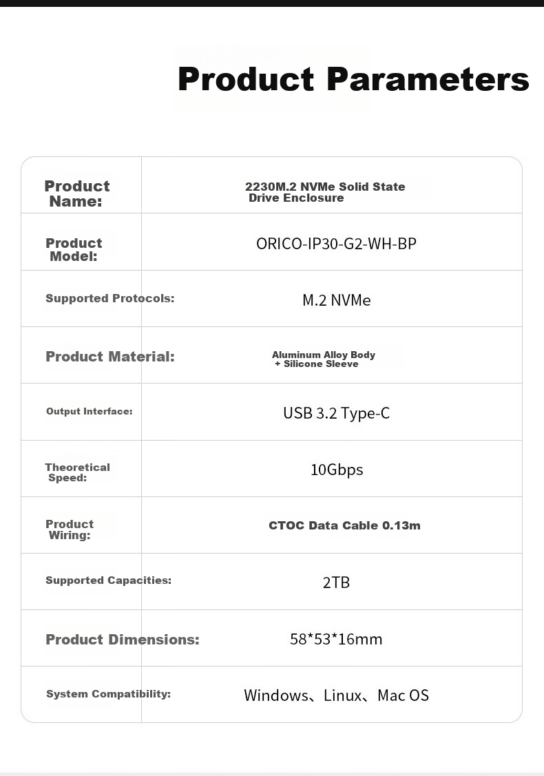 ORICO 2230 External Hard Drive Enclosure M.2 NVMe SSD Enclosure Compatible with IPhone 16, Laptops, Tablets, Electronic Urine Bags, External SSD Expansio 10
