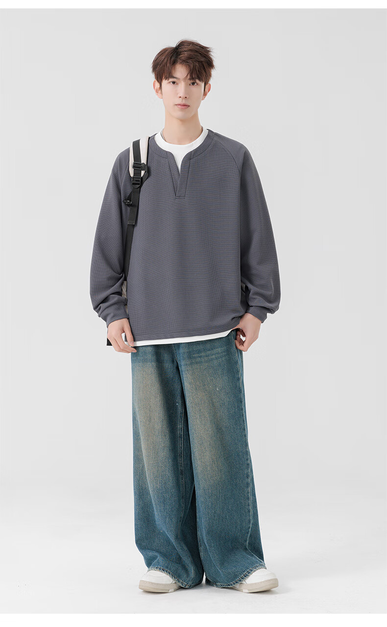 MMOPTOP Japanese-Style Color-Block Faux Two-Piece Crew Neck Sweatshirt, Spring And Autumn Men's Loose Comfortable Top, MWY15 Black XL 17