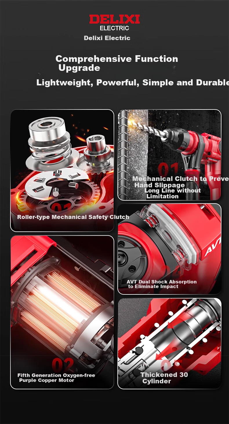 DELIXI Electric Hammer, Chisel And Drill High-Power Three-In Impact Drill Concrete Household Multi-Functional Power Tool Plug-In Electric Hammer 2