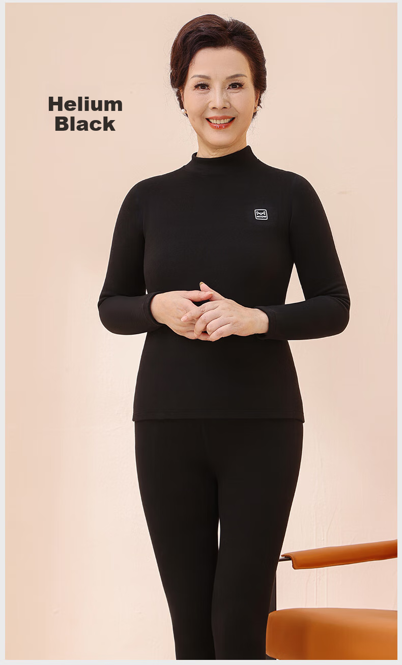 MiiOW [Goose down And Tencel] Thermal Underwear Set for Men And Women, Autumn And Winter Thickened Middle-Aged And Elderly Semi-Turtleneck Autumn Top And Pants 28