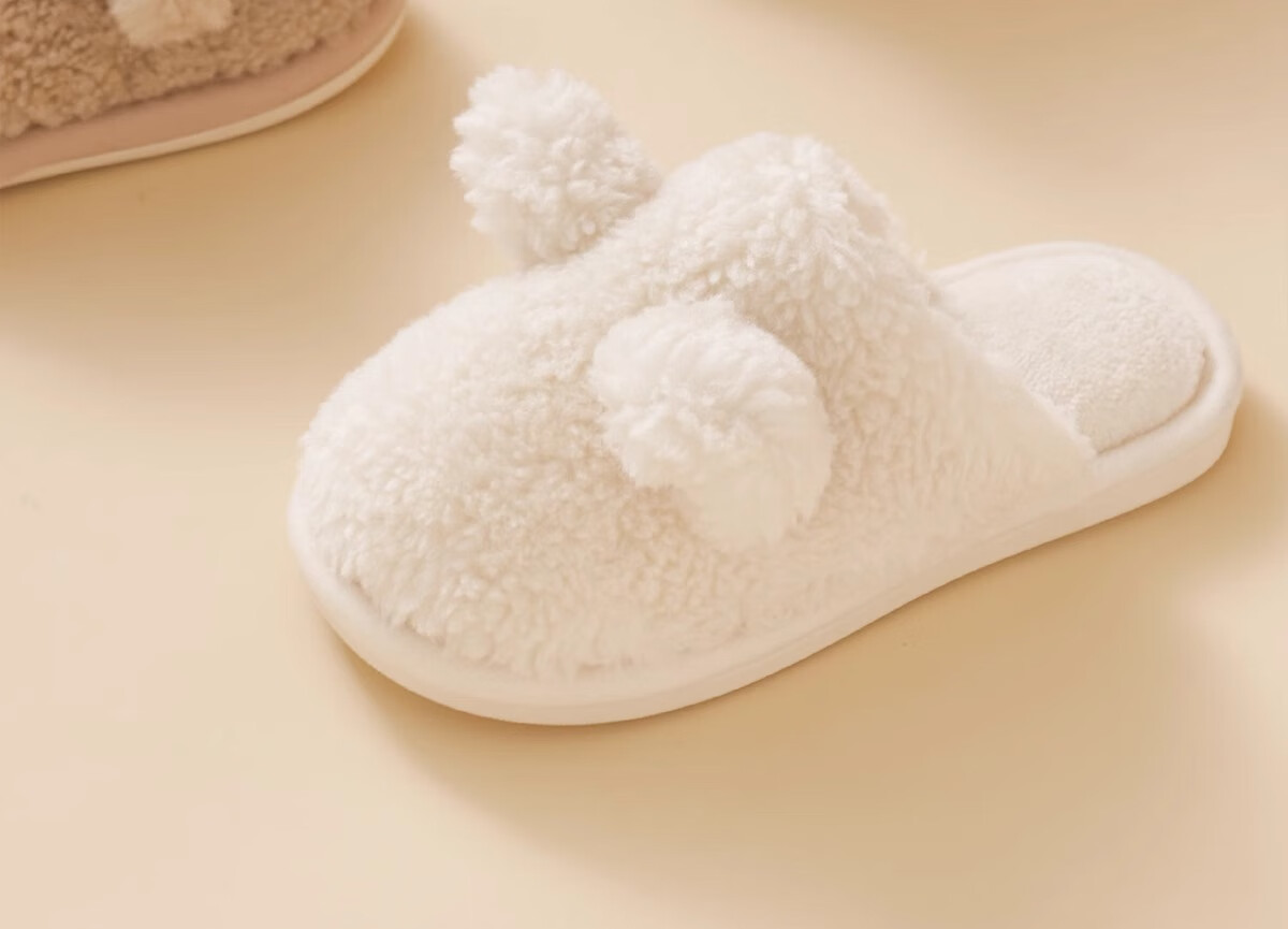 Banbi Children's Slippers, Autumn And Winter Warm Indoor Non-Slip Plush Cotton Shoes for Boys And Girls, Light Khaki, Size 33-34 26