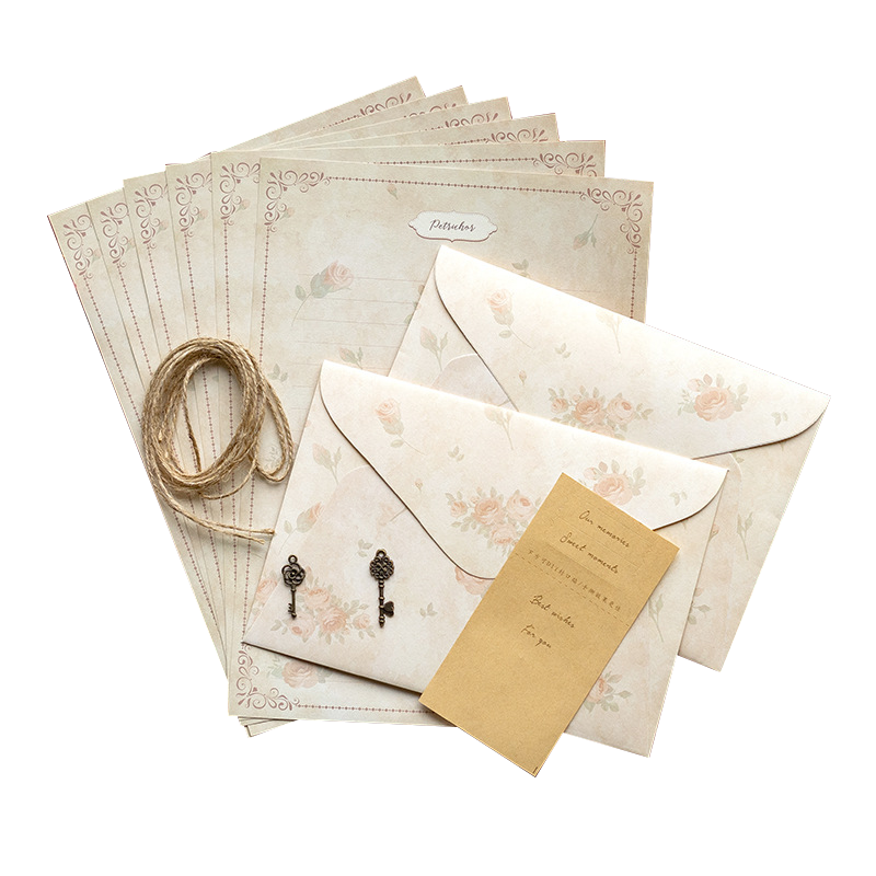 Shiluode Envelope And Letter Set, Birthday Greeting Gift Stationery, B5 Student Handwritten 6 Letters with 2 Envelopes And Sealing Stickers (Clematis)