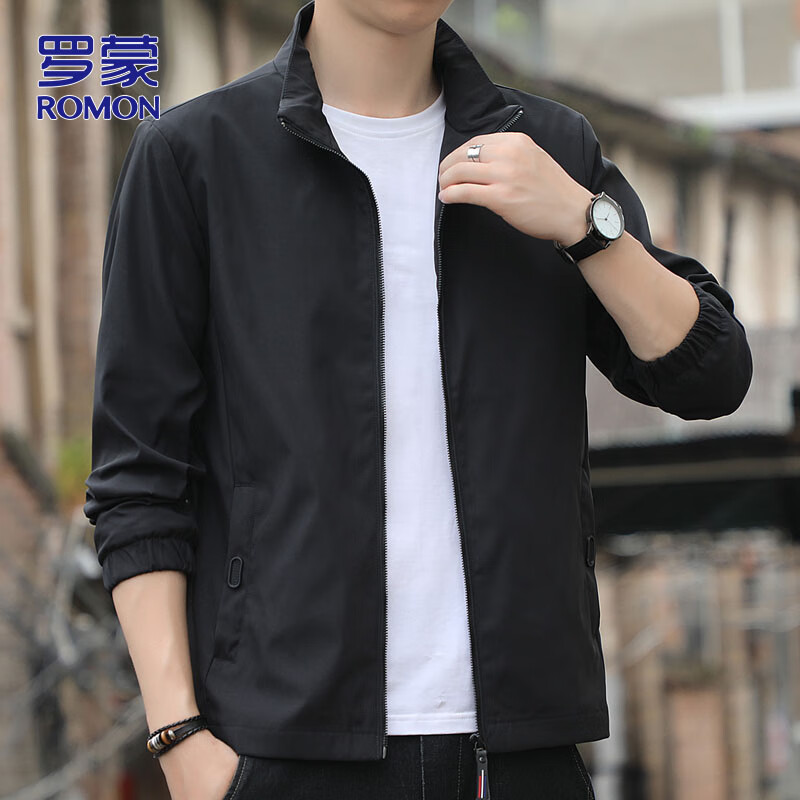 ROMON Men's Jacket, Spring And Autumn Business Coat, Men's Commuter Casual Stand-Collar Outerwear, Menswear