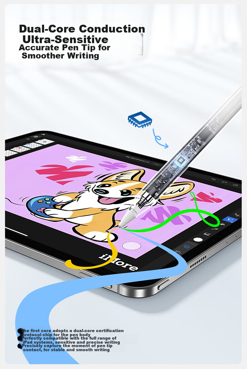 Shanmo Capacitive Stylus Compatible with IPad 2026 Pro/Air/Mini, Apple Pencil Alternative, Second-Generation Anti-Mistouch Writing And Touch Pen with Light Display on Body 7