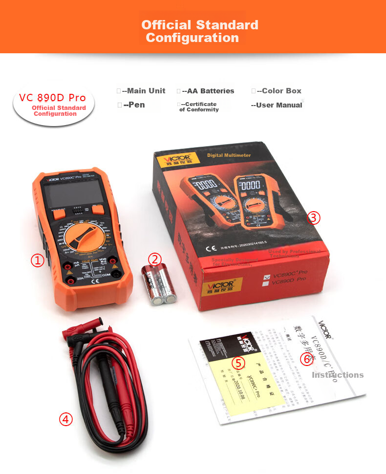VICTOR Digital Multimeter, High-Precision LCD Display, Multi-Function Burn Protection, Electrician's Universal Meter for Home Use, VC890D PRO 9