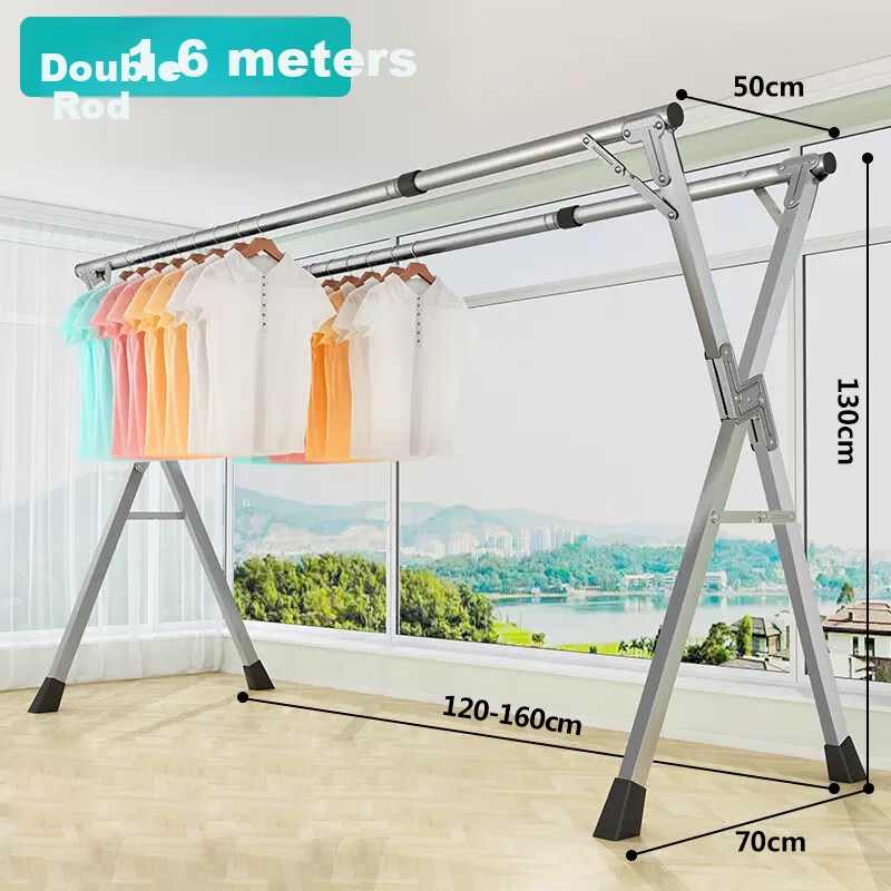 Annafu Clothes Drying Rack, No Installation Required, Foldable Floor-Standing Balcony Drying Rack, Extendable Quilt Hanger, YJ95 Galvanized Steel, 1.6 Meters