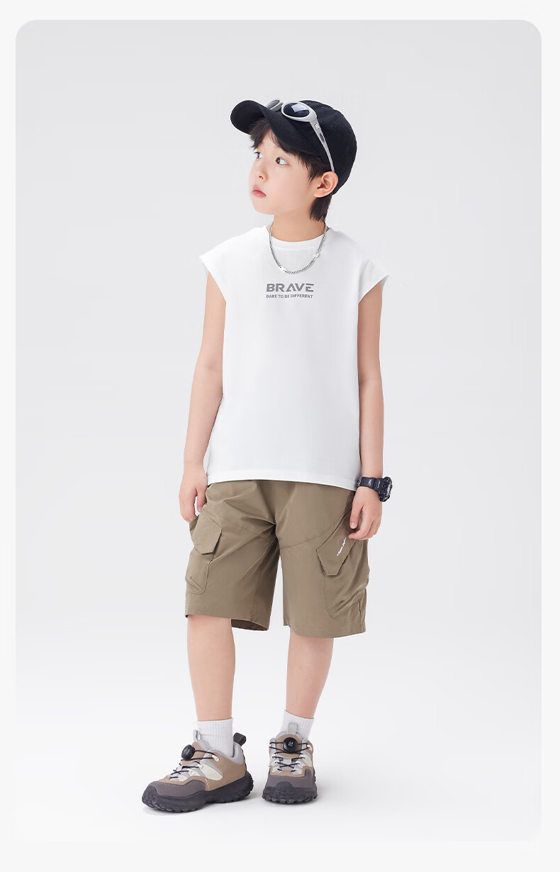 Zuo Xi Boys' Pure Cotton Vest Children's Summer T-Shirt 2026 New Boys' Sleeveless Top Base Shirt Black 130 24