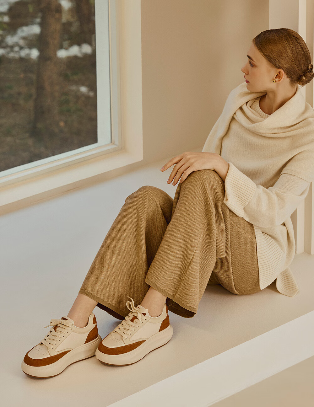 73Hours Zhao Liying Same Style Women's Shoes, Bear Plush Toy, 2025 Autumn New Style, Flat Color-Block Lace-Up Round Toe Casual Shoes 12