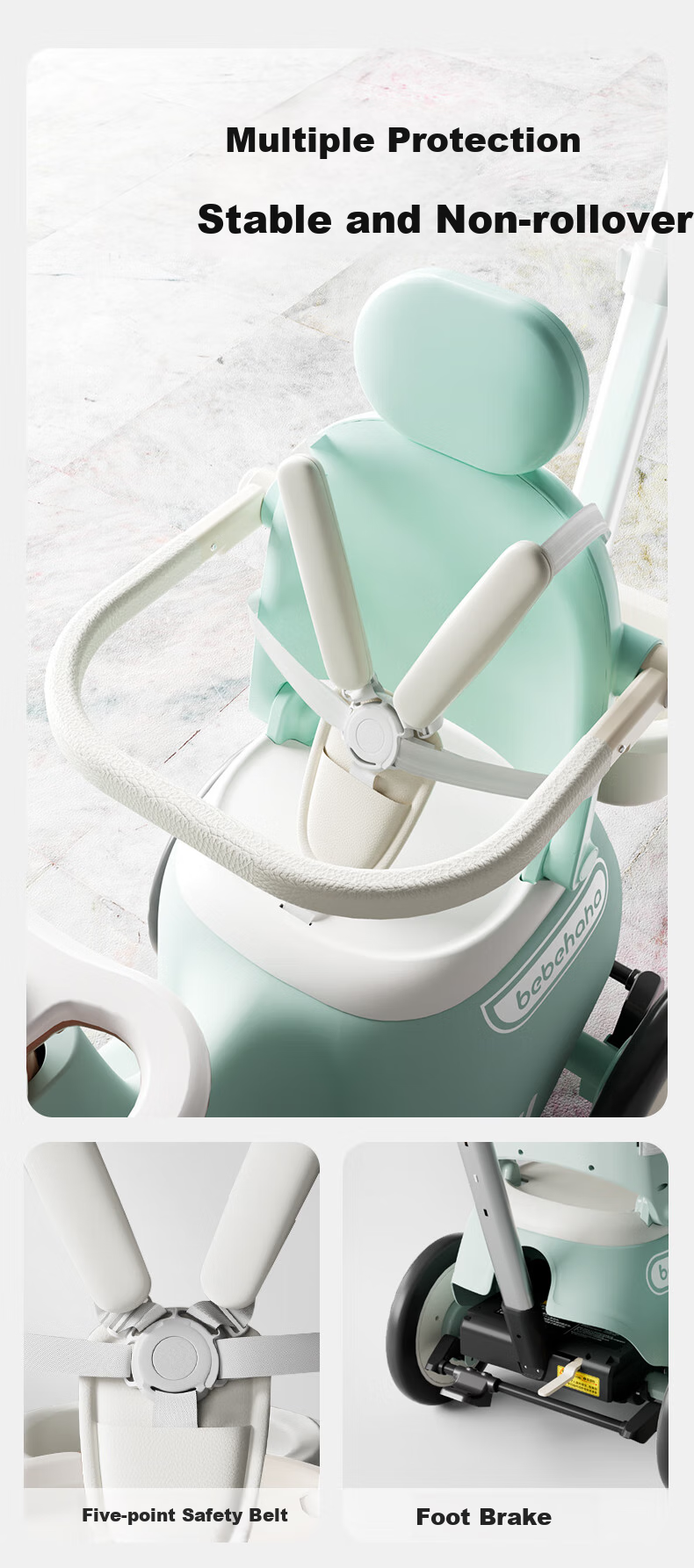 Bebehaha Baby Stroller, Rocking And Walking Aid, Two-In Children's Pushchair, for Ages 1-5, Monet Gree 8