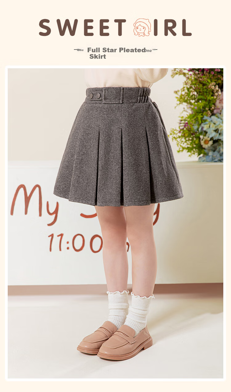 LUOBOBEIBEI Girls' Pleated Skirt, 2024 Autumn And Winter Korean Style Children's Preppy Style Girls' Woolen Midi Skirt, Floral Black, Size 110 1