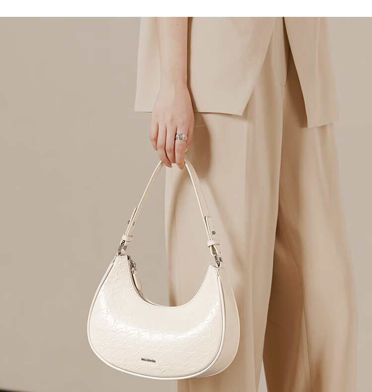 Miaodi 2026 Cowhide Embossed Underarm Baguette Crescent Elegant Workplace Commuter Handbag Crossbody Bag Birthday Gift 34