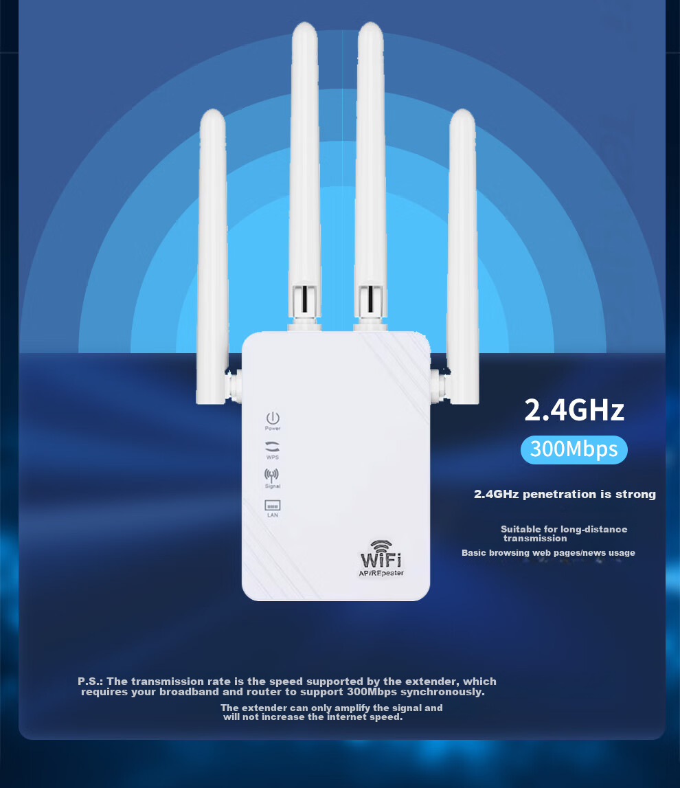 Tengfei WIFI Signal Amplifier with Four Antennas, Wall-Penetrating Network Wireless Router, Network Port Expansion, 100Mbps Relay, High-Speed 300M Stable Model 16