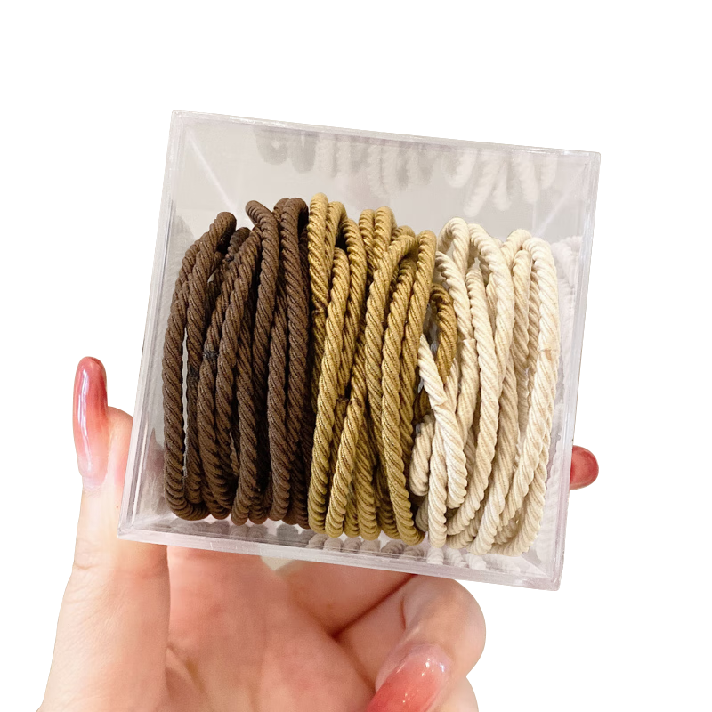UPLUS Simple High-Elastic Thin Spiral Hair Ties, Ponytail Holders, Hair Bands, Elastic Bands for Hair, 50 Pieces in Yellow-Brown Box