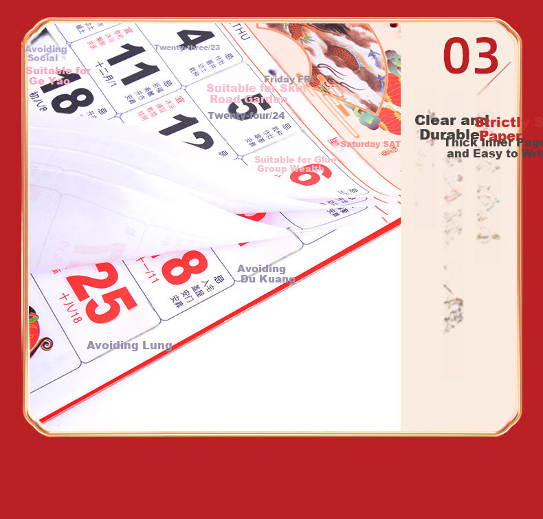 BOJIAO 2026 Horse Year Wall Calendar, Monthly Calendar, Tear-Off Calendar with "Fu" Character, Perpetual Calendar, Traditional Chinese Calendar, New Year Home Use, 12 Sheets High-Quality Gold-Stamped Red Desk Calendar, "Hasta La Vista" 4