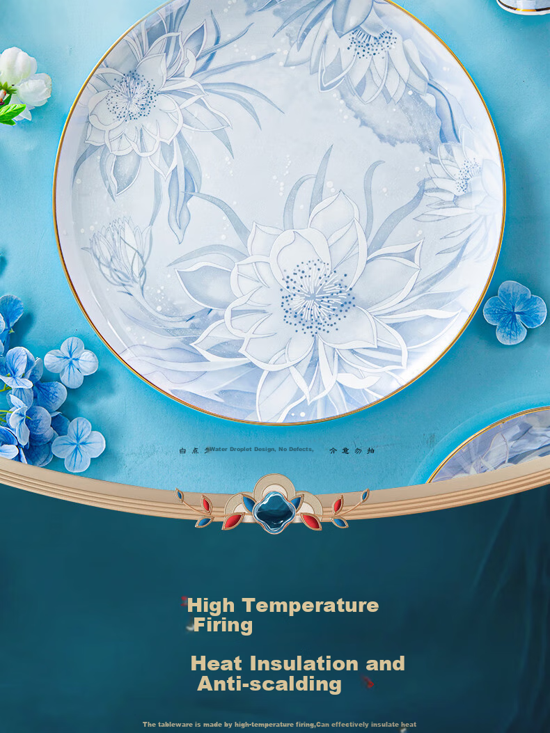 Luowei Jingdezhen Ceramic Dinnerware Set, Housewarming Bowl And Plate Set, Luxury High-End Feel for Home Use, 62-Piece Set 8