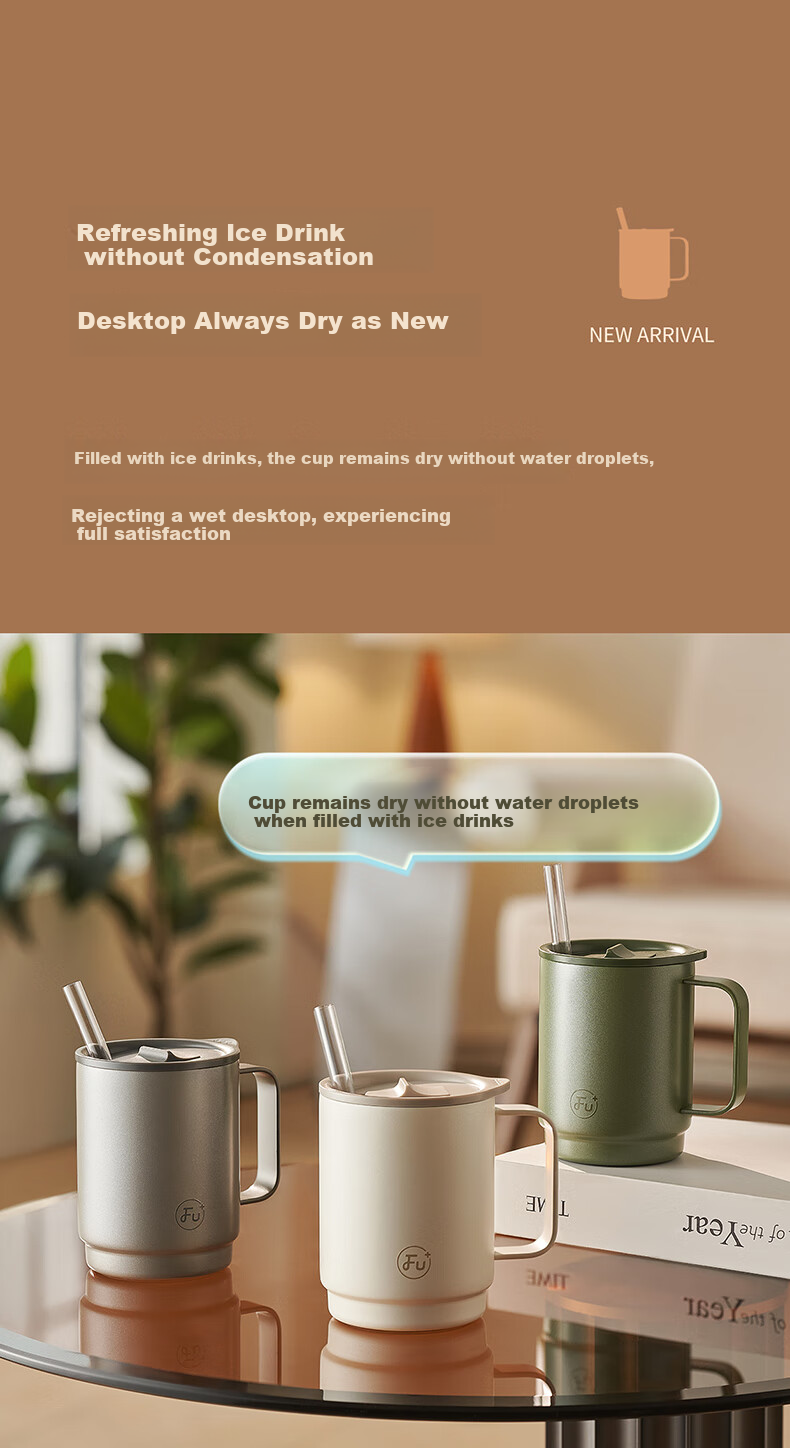 FU Fugang Jia Office Insulated Antibacterial Stainless Steel Tea Mug High-Value Lid Straw Water Bottle 9