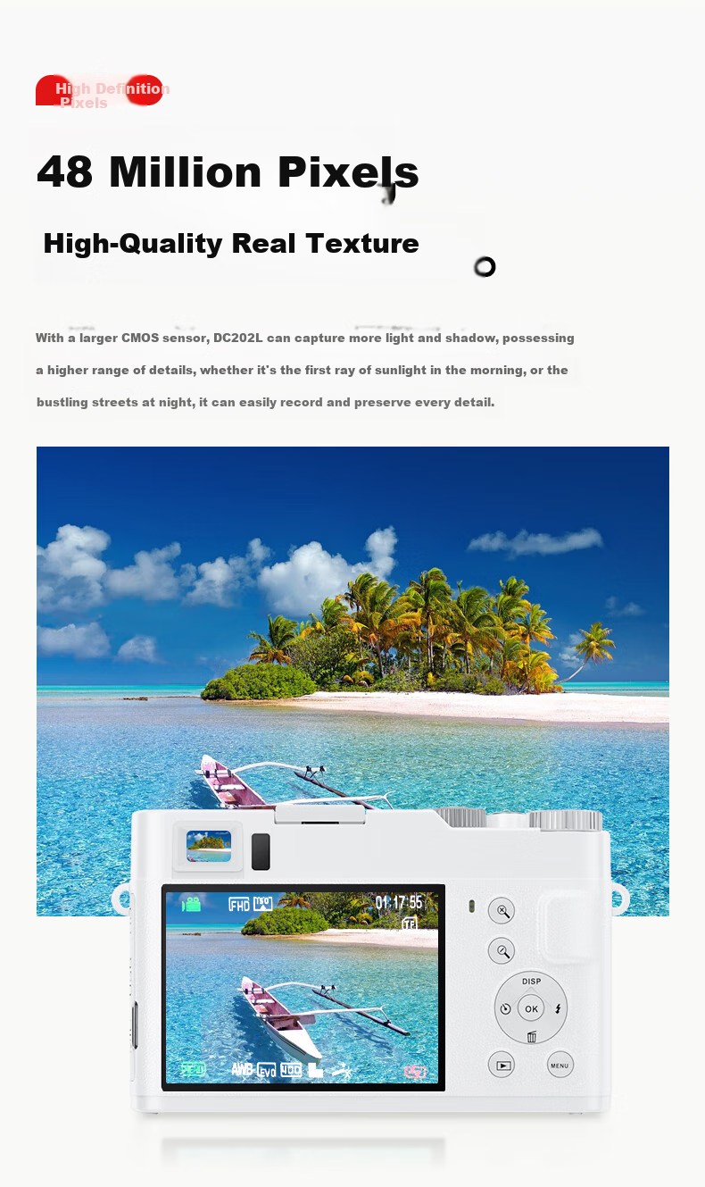 SONGDIAN Vlog Digital Camera Retro Mirrorless Portable Camera with High-Definition Viewfinder, Student All-In Camera DC202 Official Standard Configuration + Leather Case Set, 32GB Memory 3
