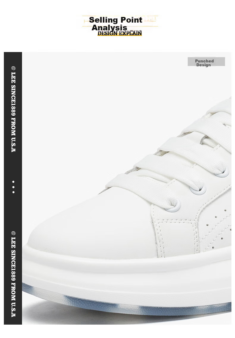 Lee White Sneakers for Men, Fashionable Casual Skateboard Shoes, Versatile Breathable Thick-Soled Low-Top Sports Casual Shoes, Black, Size 43 2