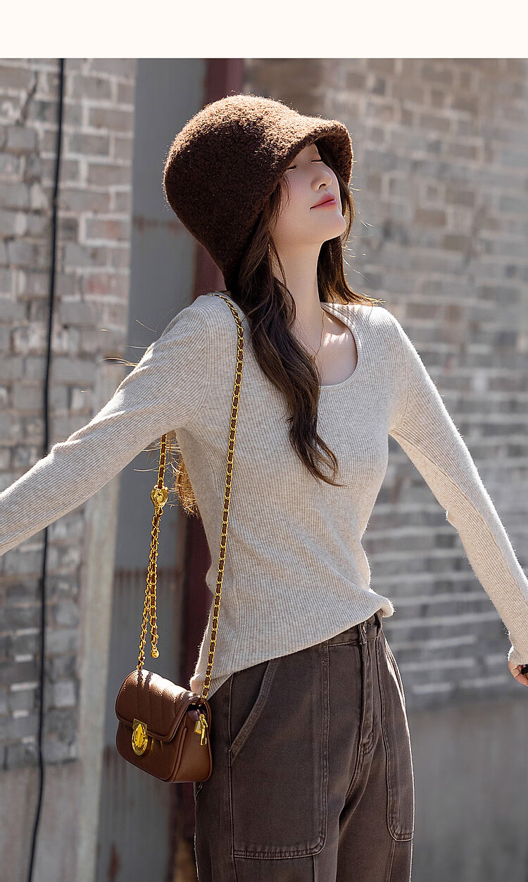 DME Winter Port Style Low Round Neck Slim Fit Concealing Long Sleeve Knit Top for Women Off-White M 16