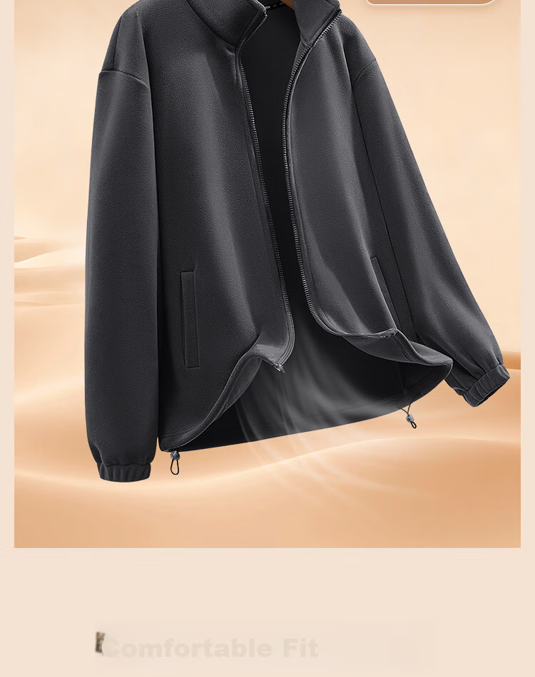 MINISO Fleece Jacket for Men, Winter Warm Coat, Fleece-Lined Cardigan Inner Liner Jacket, Black, M 8