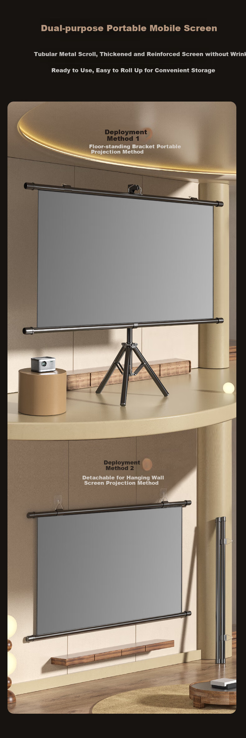 KUAIDUOXIAOWU 60-Inch 16:9 Frame Wall-Mounted Anti-Light Dual-Use Projection Screen Gray Fiberglass High Definition Movable No-Drill Projector Screen for Home And Office Use, Compatible with XGIMI, Jmgo, Dangbei, Xiaomi 1