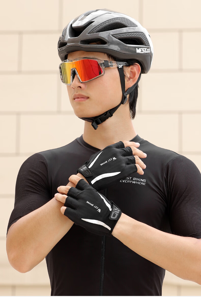 WestBiking Bicycle Riding Gloves, Thickened Shock-Absorbing Fingerless Gloves, Breathable Short Finger Gloves, Unisex Gloves for Men And Women, White, XL 2