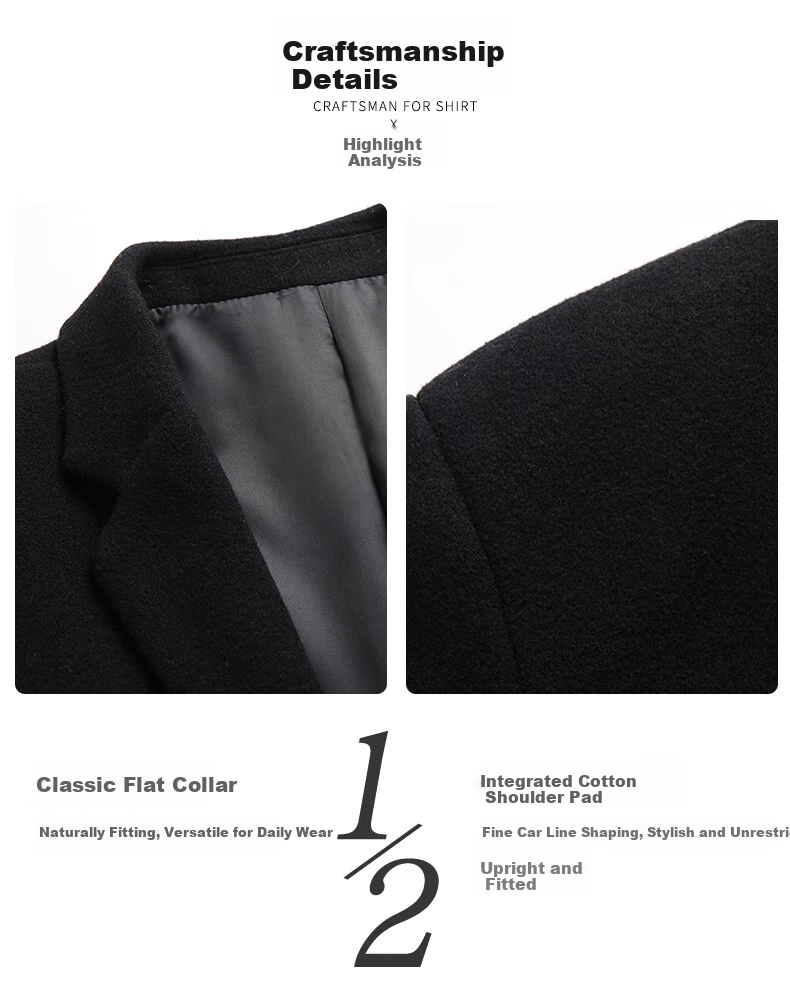SHANSHAN Men's Autumn Winter Wool Blend Single-Breasted Suit Jacket Warm Business Thickened Long Sleeve Dad Coat 10